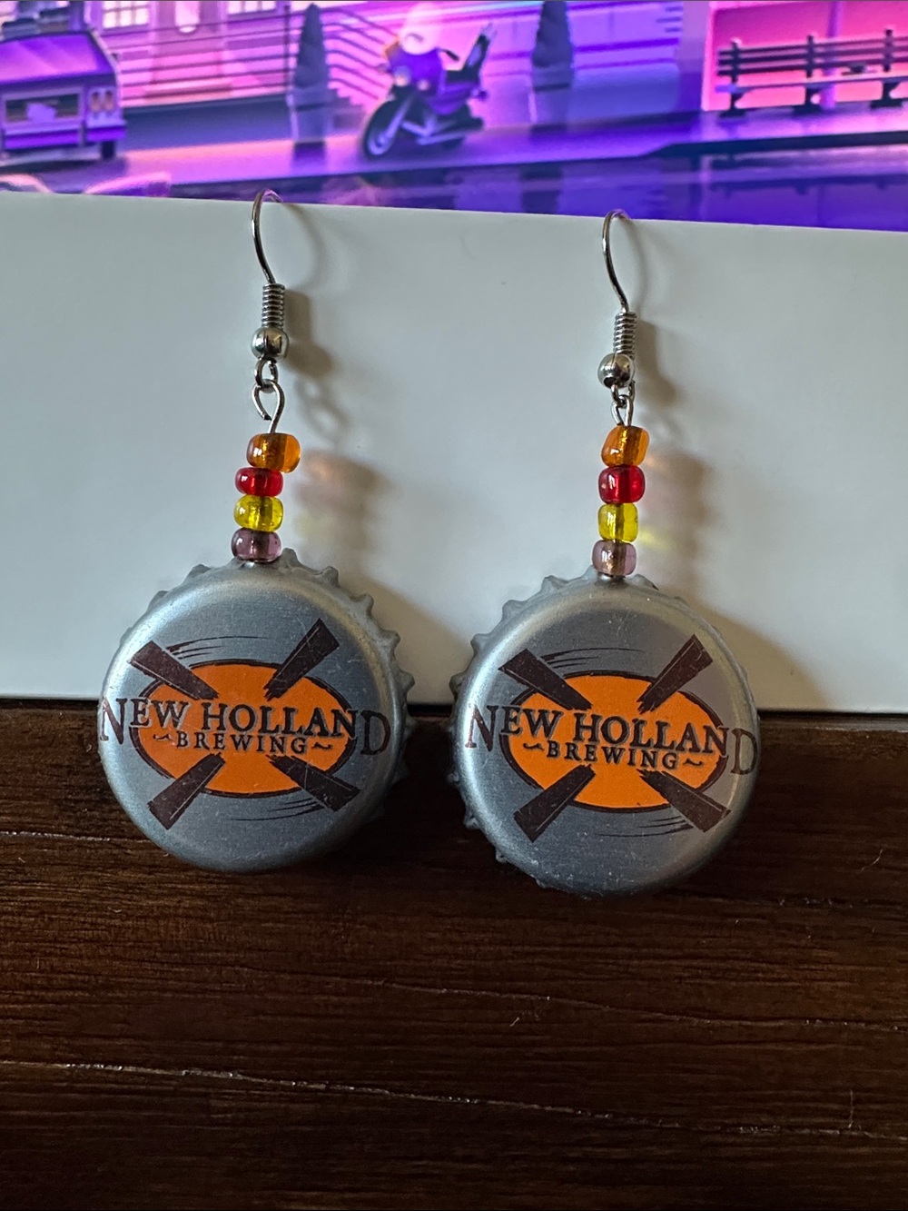 *NEW HOLLAND* Handmade Craft Beer Brewery Bottle Cap Bead Earrings